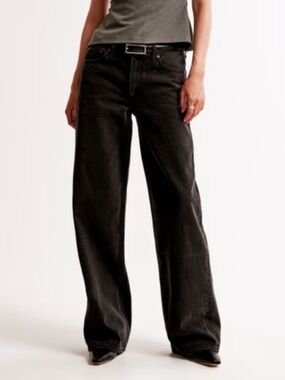 Abercrombie ultra loose low rise Wide Leg Women's Jeans in grey black Denim